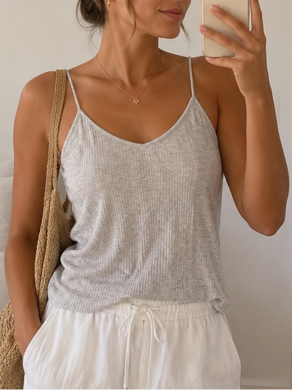 Old Navy Heather Grey Ribbed Cami Tank Top Size S Basic Casual Minimalist